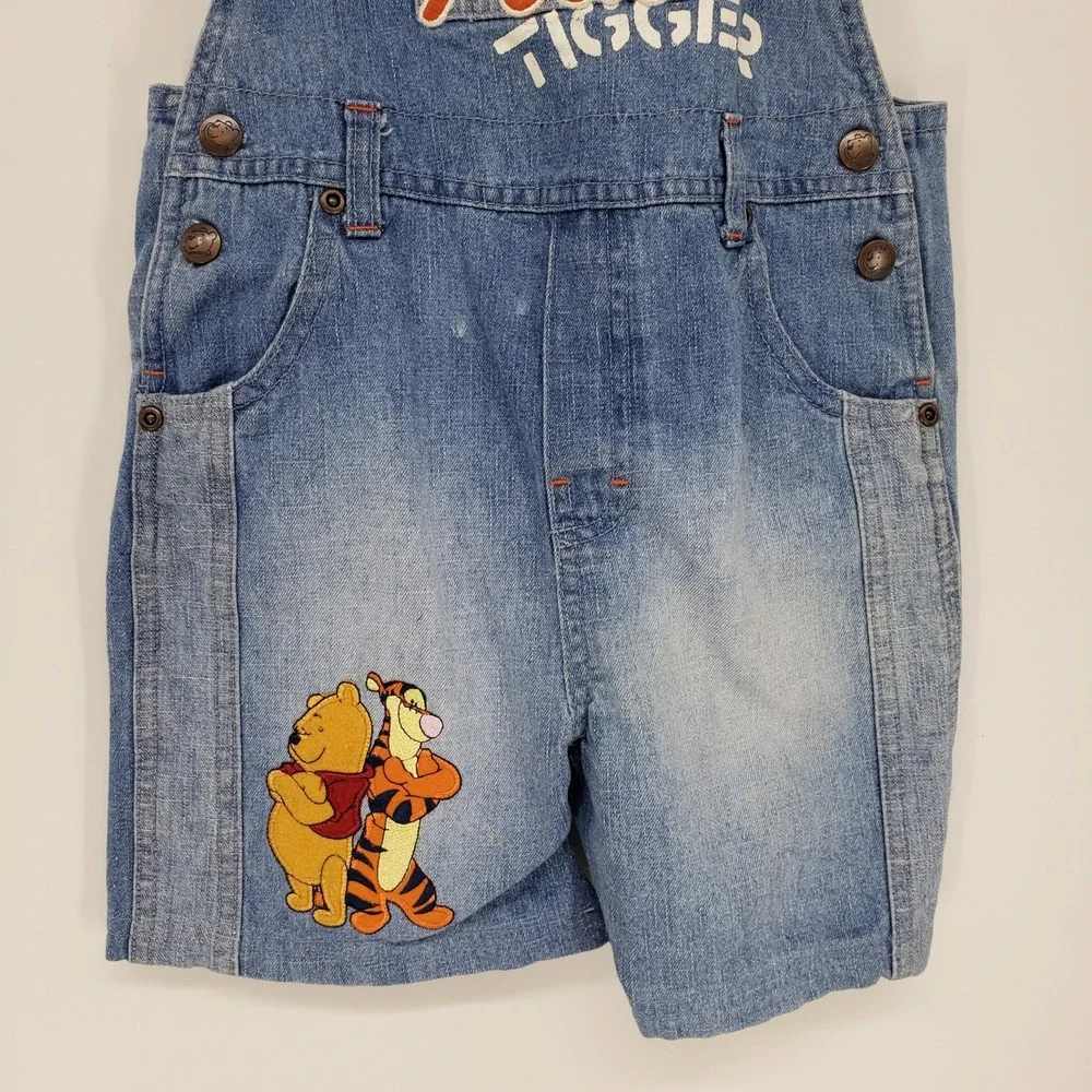 Vintage 90s Disney Winnie the Pooh Tigger Denim Overalls Kids 4T Blue Character